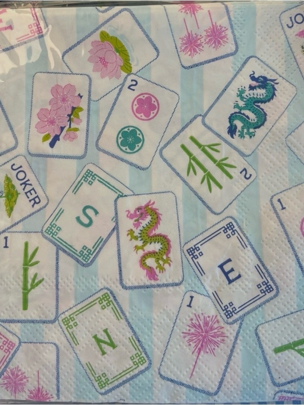 Emily Dumas Mahjong Tile Decorative Paper Napkins - Blue, Green, Pink